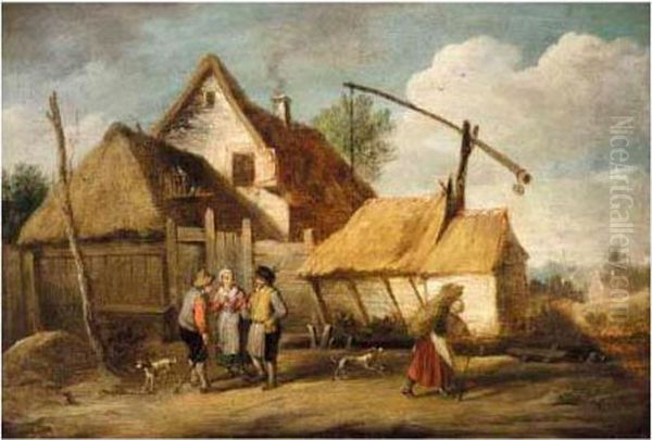 A Landscape With Boors Outside A Cottage Oil Painting by David The Younger Teniers