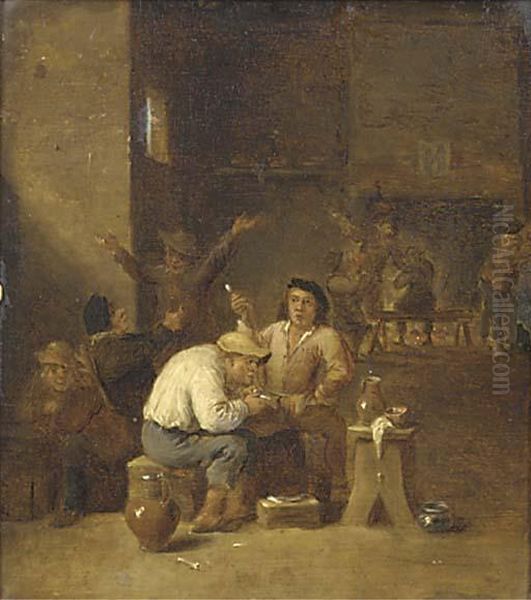 Peasants Smoking And Drinking In A Tavern Oil Painting by David The Younger Teniers