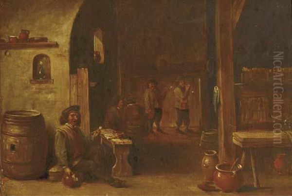 Boors Drinking And Smoking In An Inn Oil Painting by David The Younger Teniers