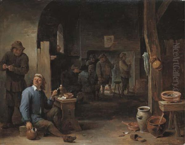 The Interior Of An Inn With Peasants Smoking By A Table And Conversing Before A Fire Oil Painting by David The Younger Teniers