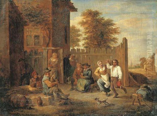 Peasants Merrymaking Outside An Inn Oil Painting by David The Younger Teniers