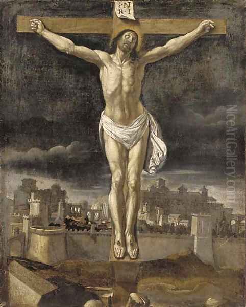 The Crucifixion, with Jerusalem beyond Oil Painting by Spanish School