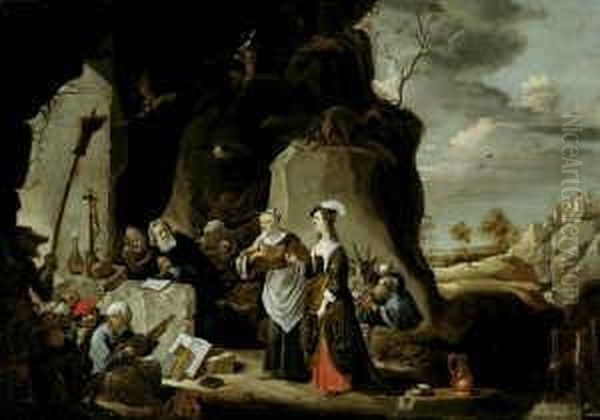 Die Versuchung Des Hl. Antonius.
 Der Von Spukgestalten Und Hexen Umgebene Heilige In Einer Grotte. Oil Painting by David The Younger Teniers