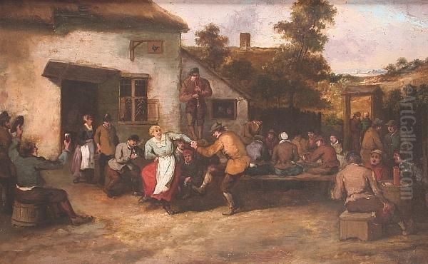 Peasants Dancing And Merrymaking
 Before A Tavern; Peasants Dancing, Drinking And Making Music In A 
Village Street Oil Painting by David The Younger Teniers