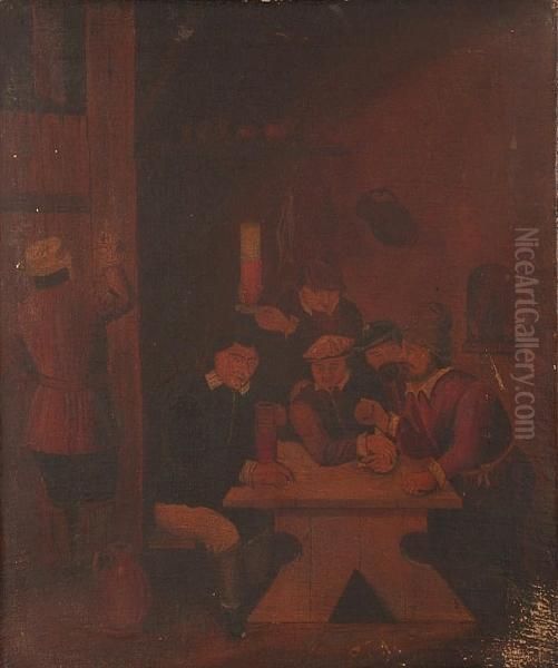 Figures Around A Table In A Tavern Interior: A Companion Oil Painting by David The Younger Teniers