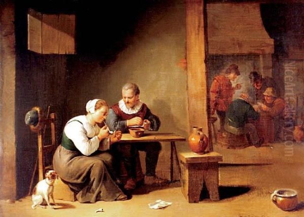 Scena W Gospodzie Chlopskiej Z Palaczami I Grajacymi W Karty Oil Painting by David The Younger Teniers