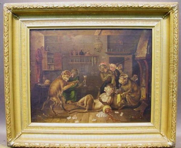 Monkey Business Oil Painting by David The Younger Teniers