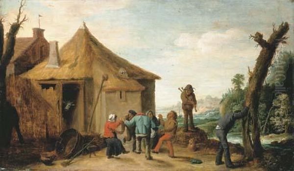 Peasants Merrymaking By A Cottage, A River Beyond Oil Painting by David The Younger Teniers