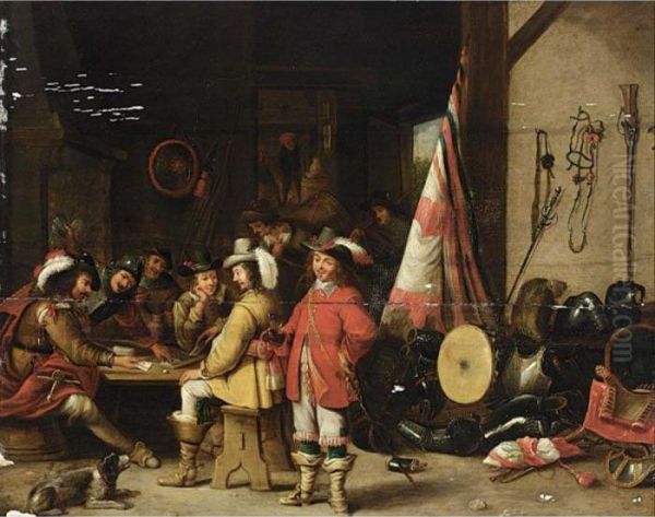 Soldiers Playing Cards And Drinking In An Interior Oil Painting by David The Younger Teniers