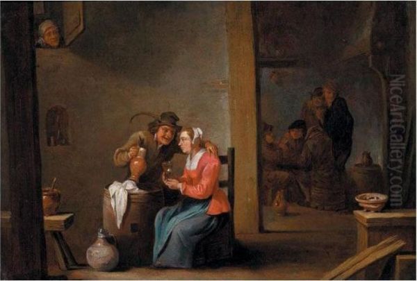 A Tavern Scene Oil Painting by David The Younger Teniers