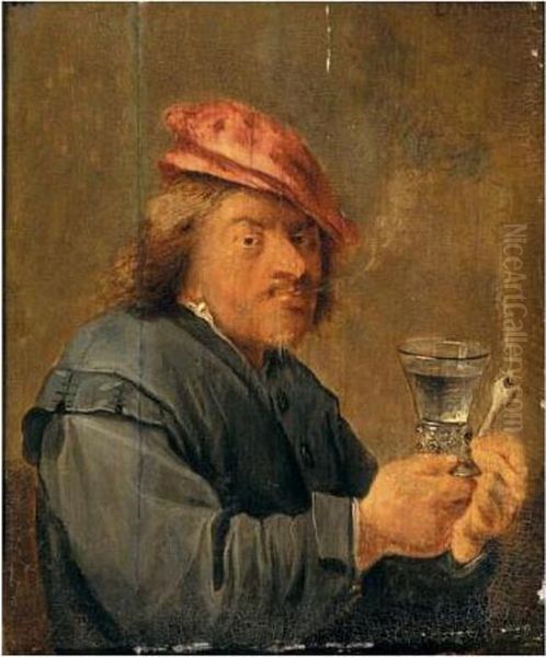 Interior With A Boor Smoking A Pipe And Holding A Roemer Oil Painting by David The Younger Teniers