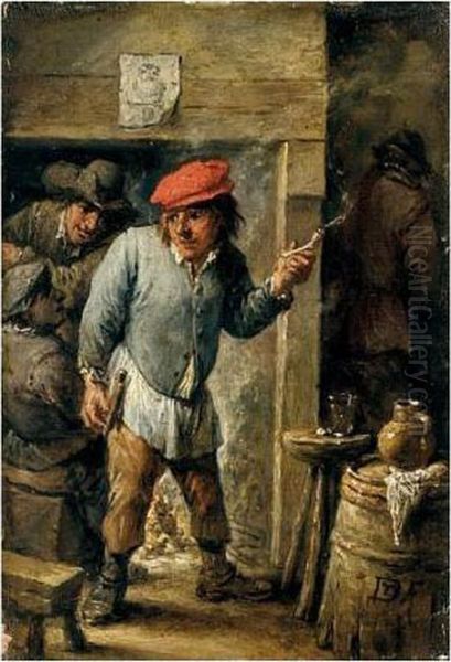 A Tavern Interior With A Man Smoking A Pipe Before A Fire Oil Painting by David The Younger Teniers