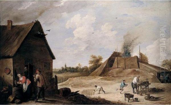 The Brick Yard Oil Painting by David The Younger Teniers