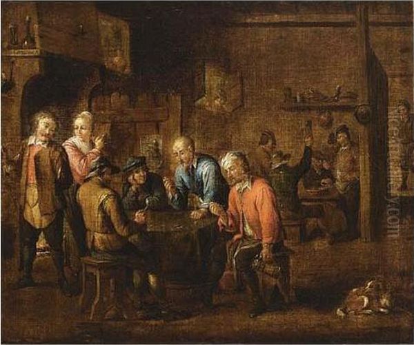 Peasants Smoking And Playing Dice In An Inn Oil Painting by David The Younger Teniers