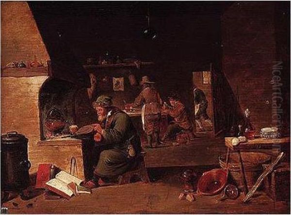 An Alchemist In His Studio Oil Painting by David The Younger Teniers