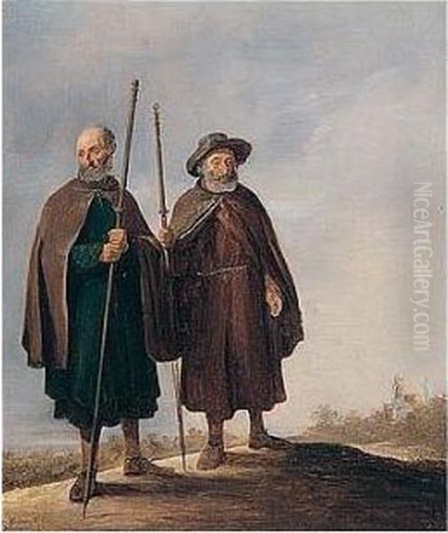 Two Pilgrims In An Open Landscape Oil Painting by David The Younger Teniers