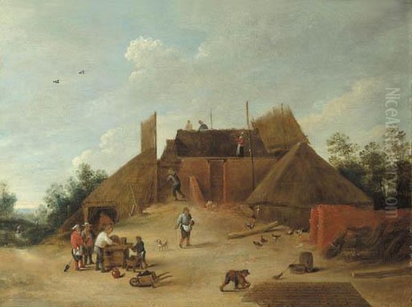 Peasants At Work On A Building Site Oil Painting by David The Younger Teniers