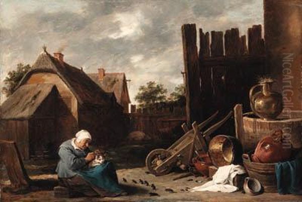 Signed '.d.teniers.f' Oil Painting by David The Younger Teniers