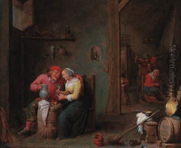 A Courting Couple In An Inn Oil Painting by David The Younger Teniers