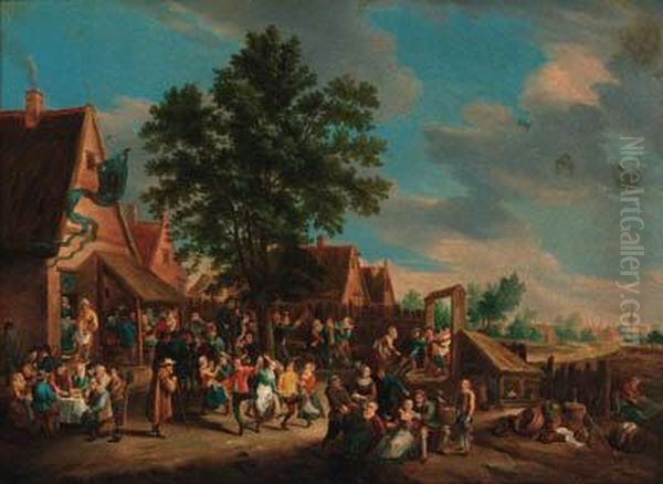 Peasants Dancing And Merrymaking Before An Inn Oil Painting by David The Younger Teniers