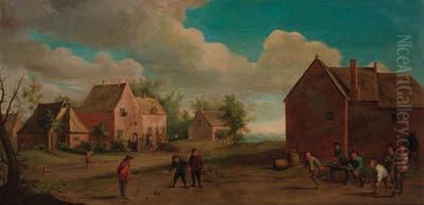 Peasants Playing Skittles In A Village Oil Painting by David The Younger Teniers