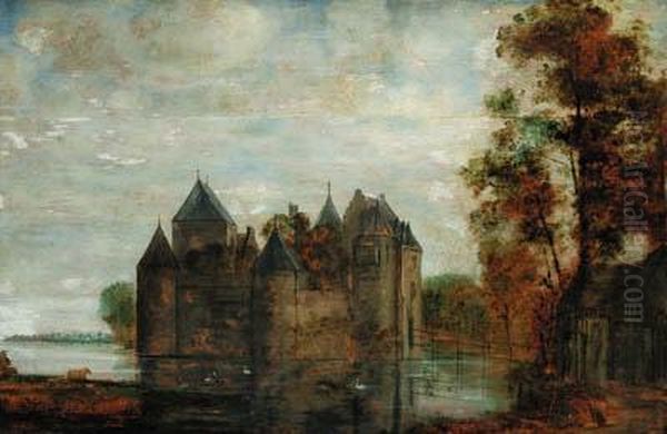 A Moated Castle Oil Painting by David The Younger Teniers