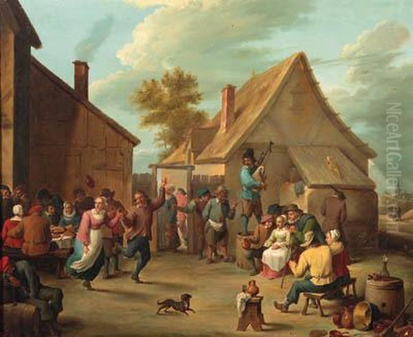 Peasants Merrymaking In The Courtyard Of An Inn Oil Painting by David The Younger Teniers