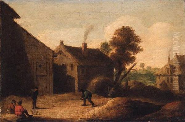 Peasants Playing Skittles By A Farm Oil Painting by David The Younger Teniers