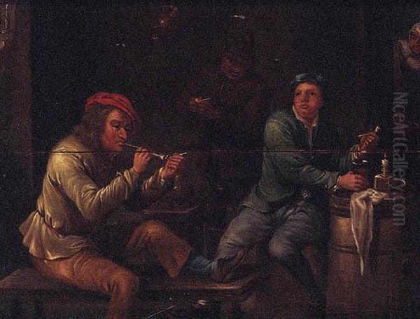 Peasants Smoking In A Tavern Interior Oil Painting by David The Younger Teniers