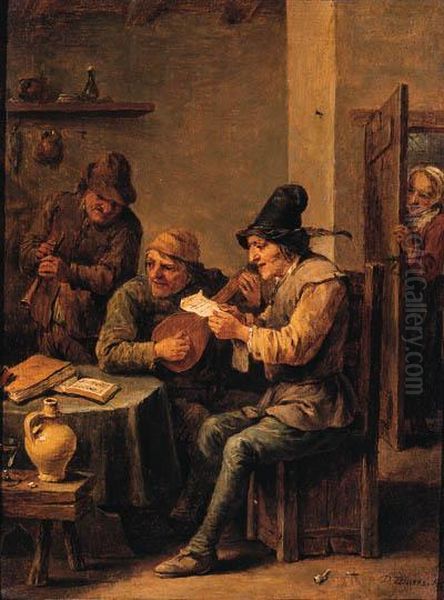 Boors Making Music In A Tavern Oil Painting by David The Younger Teniers