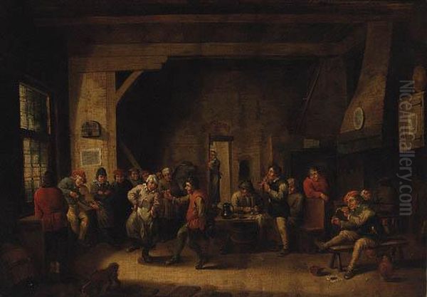 Peasants Dancing In A Tavern Interior Oil Painting by David The Younger Teniers