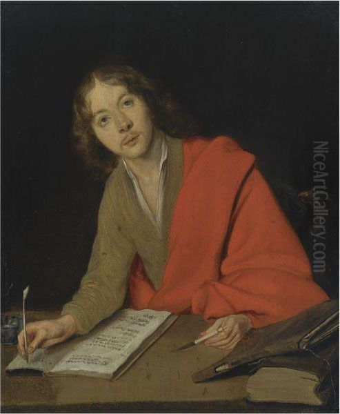 Saint John The Evangelist Writing At A Table Oil Painting by Gerard Terborch