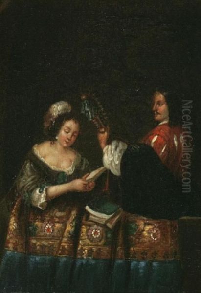 Music Making Oil Painting by Gerard Terborch