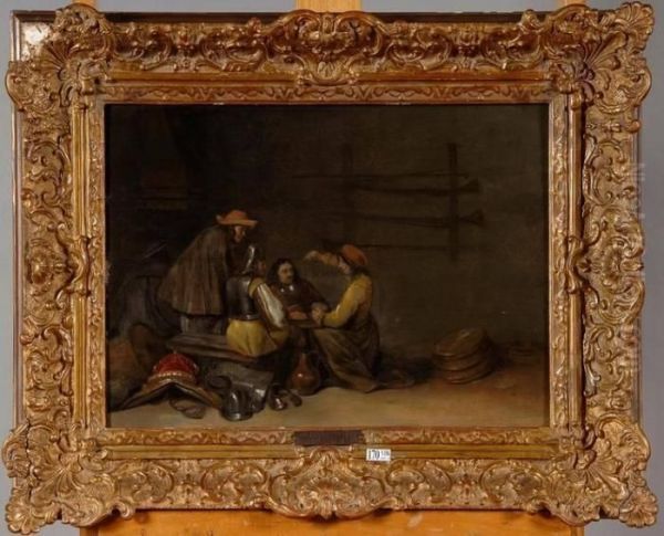 Soldats Jouant Aux Cartes A L'auberge Oil Painting by Gerard Terborch