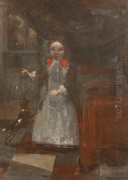 Girl With A Dog Oil Painting by Gerard Terborch