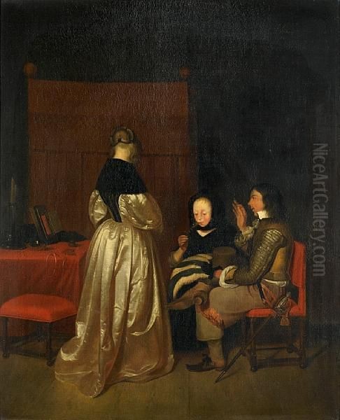 A Parental Admonition Oil Painting by Gerard Terborch