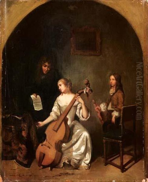 Lezione Di Musica Oil Painting by Gerard Terborch