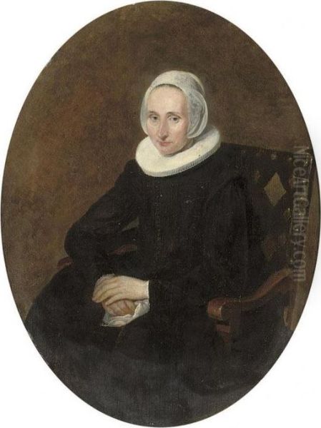 Portrait Of A Lady, 
Three-quarter-length, Seated, In A Black Dresswith A White Ruff And 
Bonnet Oil Painting by Gerard Terborch