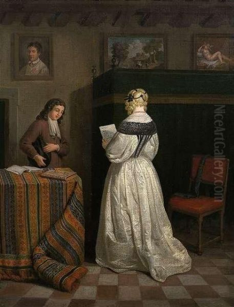 Receiving A Letter. Oil/canvas Oil Painting by Gerard Terborch