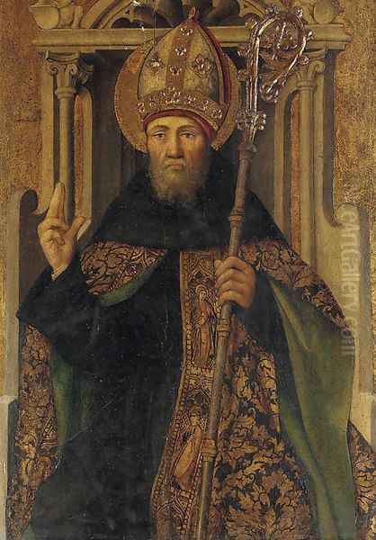 A bishop saint, half-length Oil Painting by Spanish School