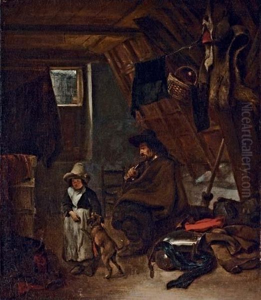 An Officer Smoking A Pipe And A Young Girl With A Dog In An Attic Room


Lot Title Oil Painting by Gerard Terborch