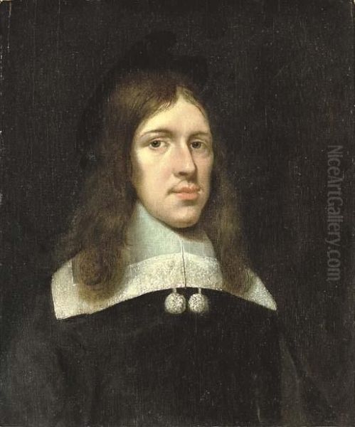 Portrait Of A Gentleman, Half-length, In White A Lace Collar Oil Painting by Gerard Terborch