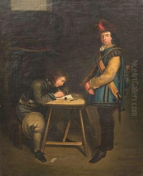 Officer Writing A Letter Oil Painting by Gerard Terborch