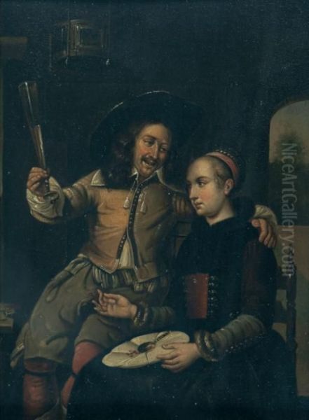 A Lady And A Cavalier. Oil Painting by Gerard Terborch