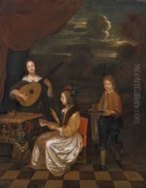 Musizierendes Damenduett Mit Einem Pagen. Oil Painting by Gerard Terborch