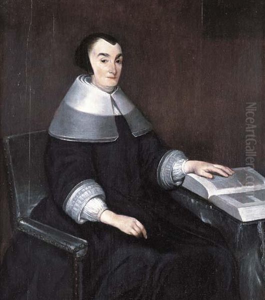 Portrait Of A Lady, Three-quarter-length, In A Black Dress, Seatedby A Table Oil Painting by Gerard Terborch