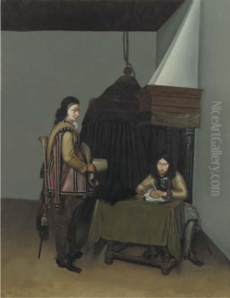 Two Officers In A Guardroom Oil Painting by Gerard Terborch