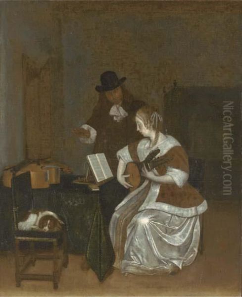 The Music Lesson Oil Painting by Gerard Terborch