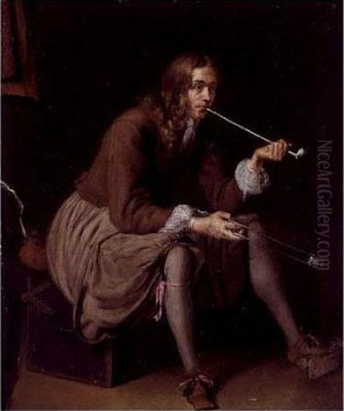 Seated Gentleman With A Pipe Oil Painting by Gerard Terborch