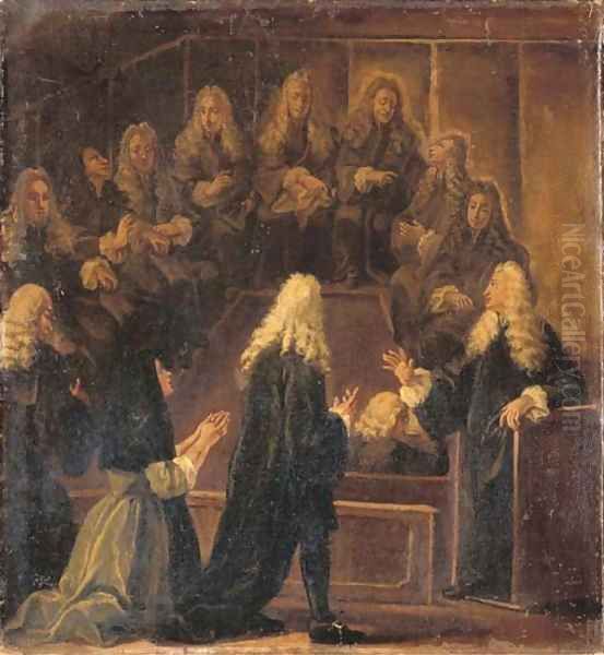 A courtroom scene Oil Painting by Venetian School